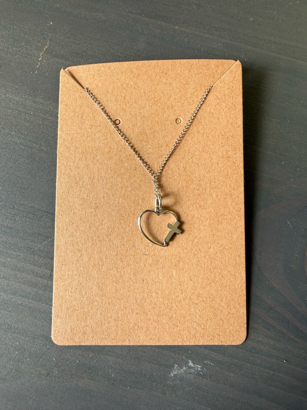 Heart Pendant Necklace with Cross Charm - Silver